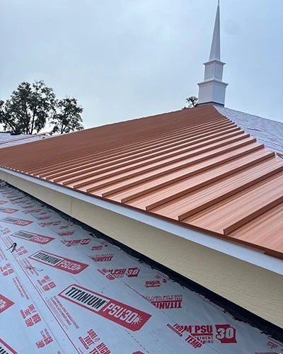 Christ Sanctified, Orlando. Metal Roof Installation, In Progress Photo.
