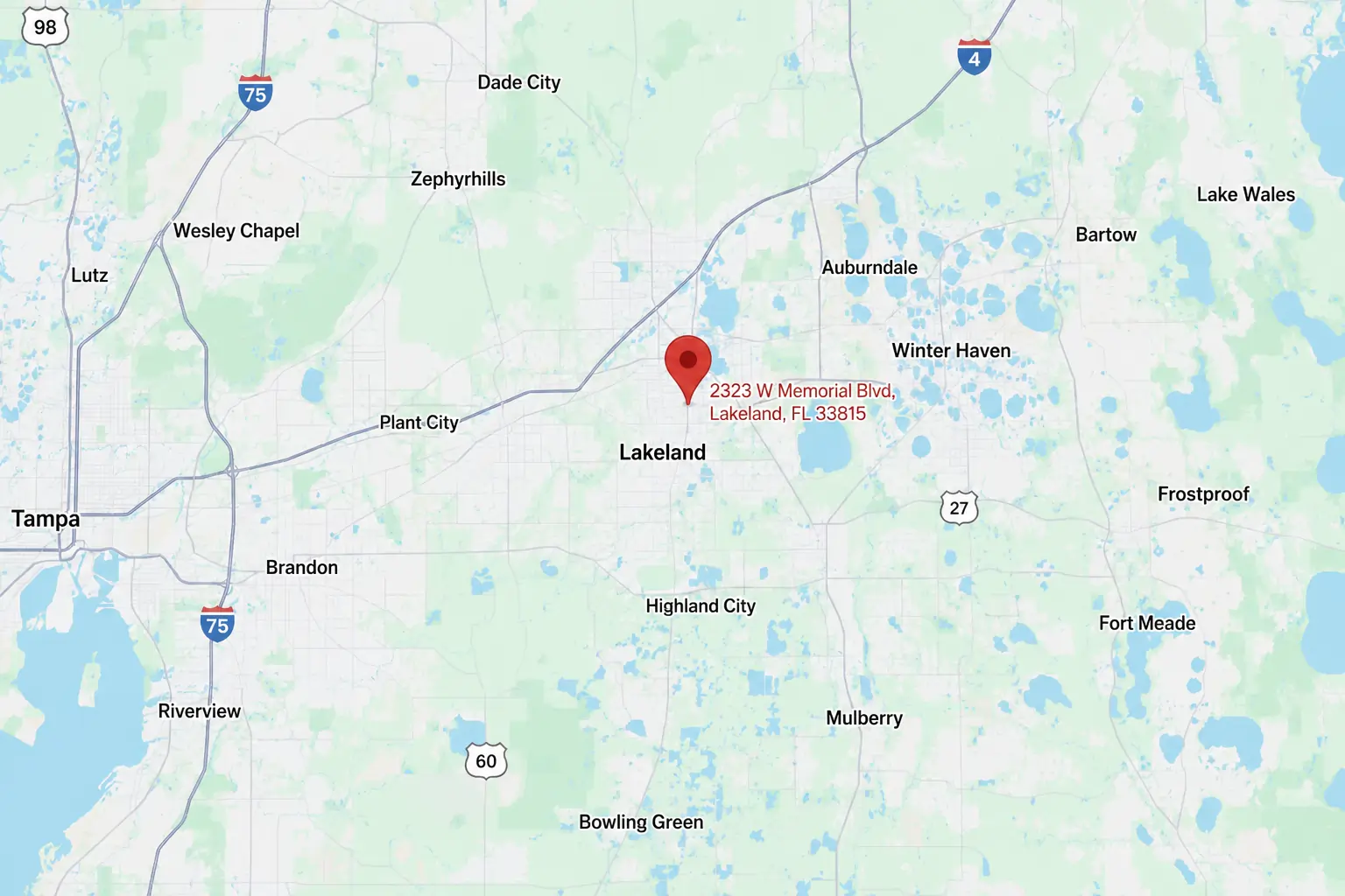 Map of Lakeland, Florida and surrounding areas