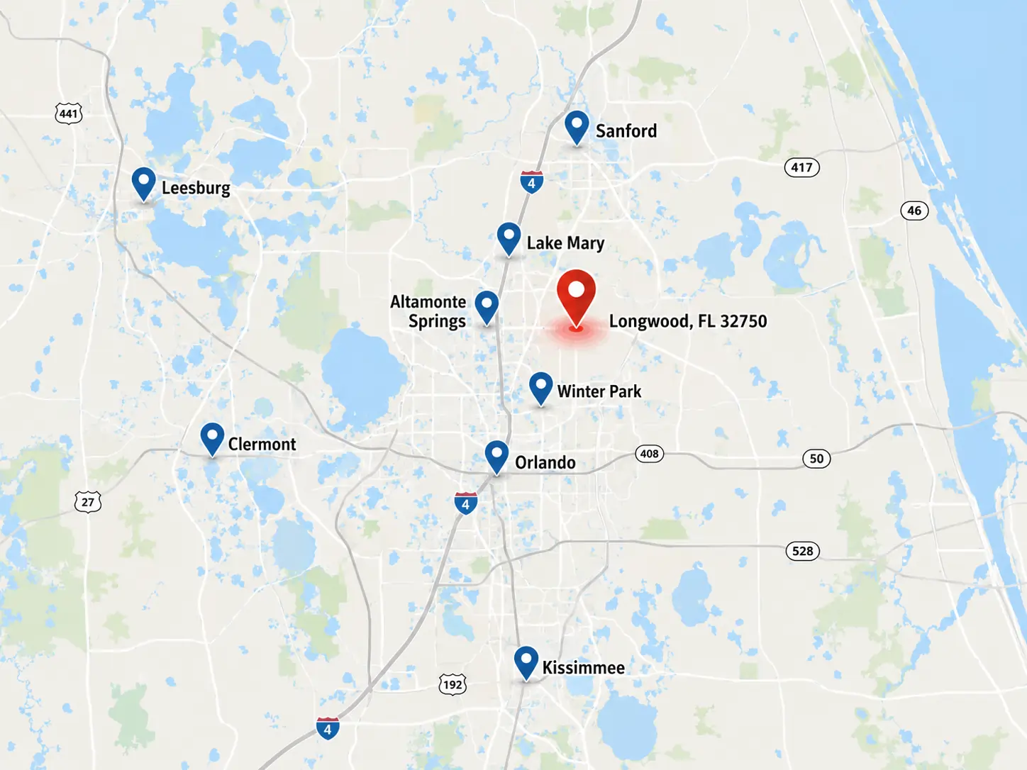 Map of Longwood, Florida and surrounding areas