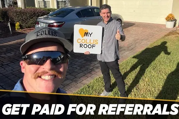 Collis Roofing Employee with Referring Home Owner.